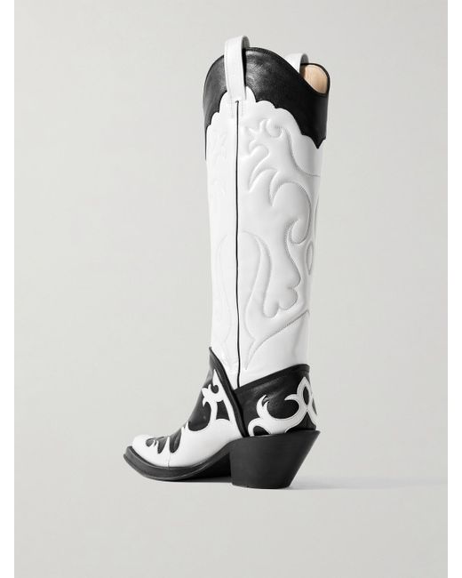 Gabriela Hearst White Capitana Two-Tone Glossed And Smooth-Leather Knee Boots