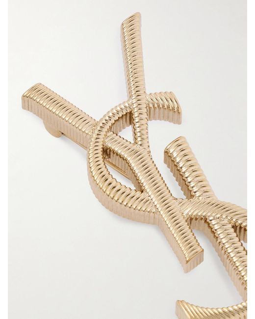 Saint Laurent White Cassandre-Tone Brooch