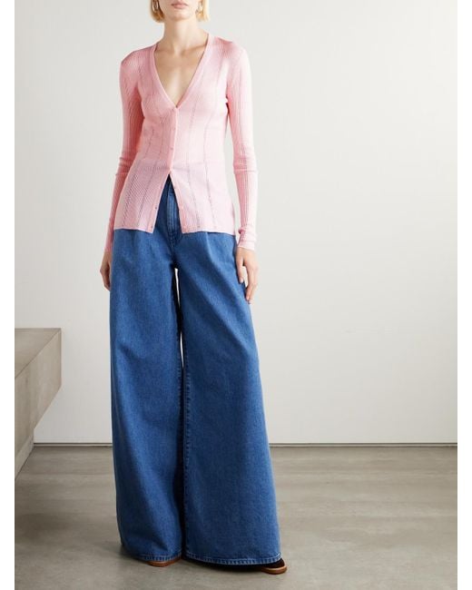 Gabriela Hearst Pink Lillian Pointelle-Knit Wool Cardigan
