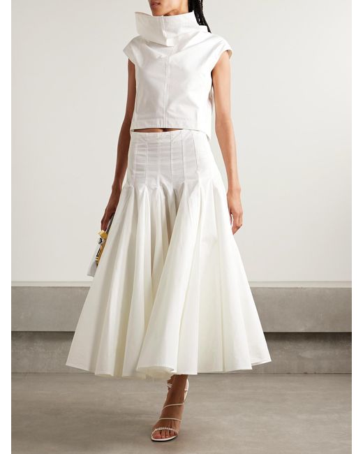 Jacquemus White Triana Pleated Cotton-Poplin Midi Skirt