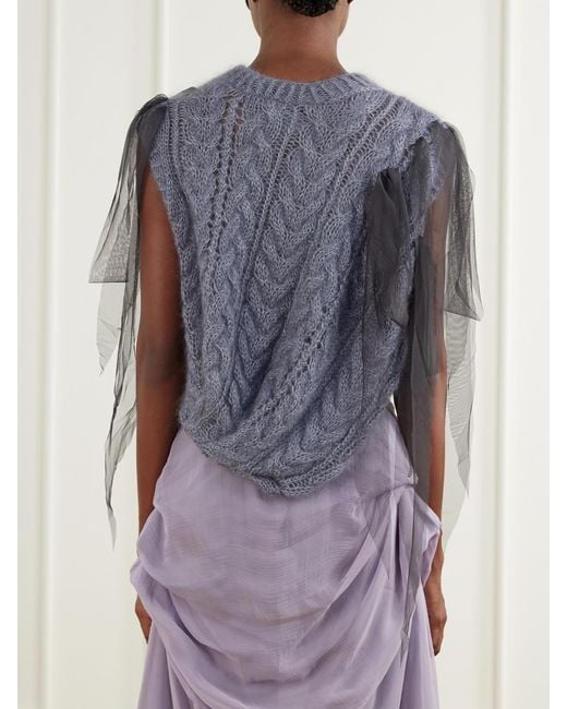 PAULINE DUJANCOURT Gray Winnie Chiffon-Trimmed Wool-Blend Sweater