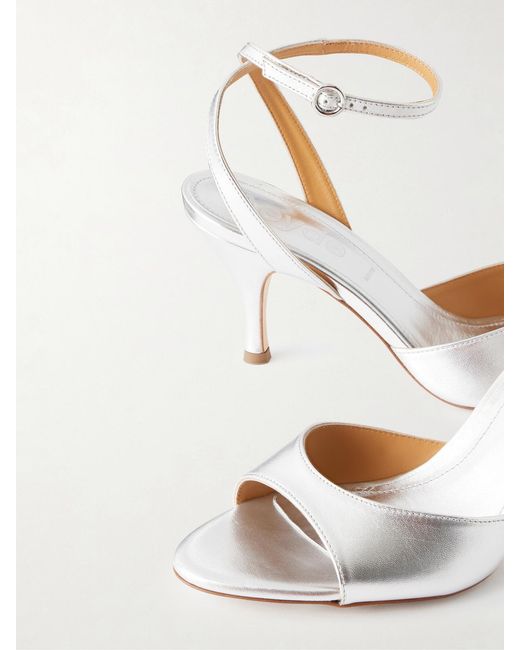 Aeyde White Jada 75 Metallic Leather Sandals