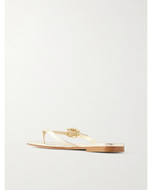 Roger Vivier Natural Strass B Crystal-Embellished Metallic Leather Sandals