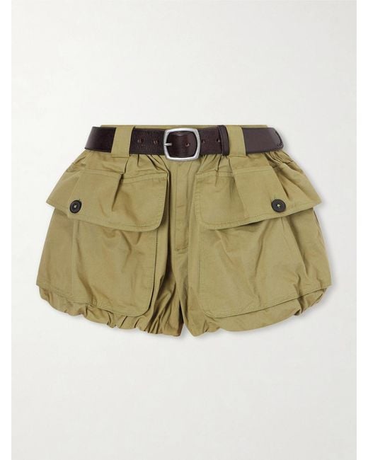 Sea Green Andrea Belted Cotton-Twill Shorts
