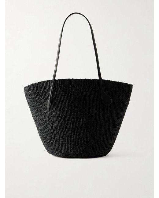 Liffner Black Sprout Leather-Trimmed Sisal Tote Bag