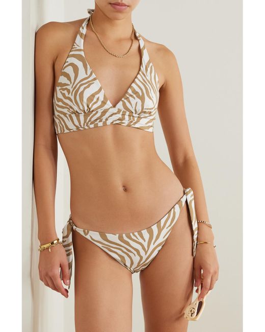 Max Mara Natural Beachwear Alberta Zebra-Print Triangle Halterneck Bikini Top