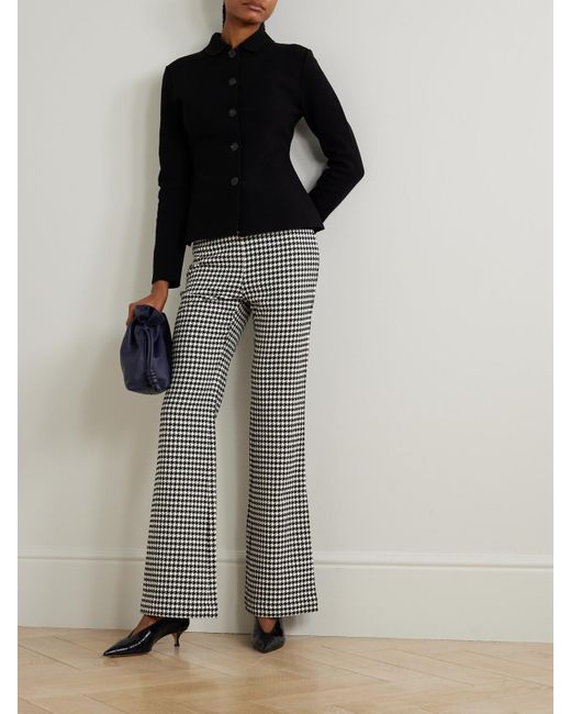 Cara Cara Black Christopher Houndstooth Wool-Blend Wide-Leg Pants