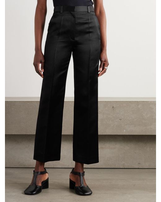 Loro Piana Black Duchesse Silk-Satin Straight-Leg Pants