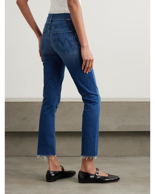 Mother Blue The Dazzler Ankle Frayed Mid-Rise Slim-Leg Jeans
