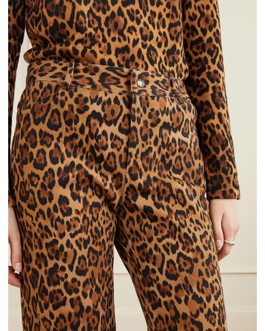 Anna Sui Natural Animal-Print Cotton-Blend Wide-Leg Pants