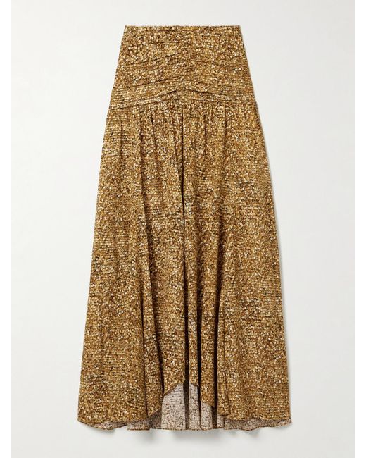 Jupe Longue En Crêpe De Chine De Soie Stretch Imprimé À Fronces Syana Isabel Marant en coloris Natural
