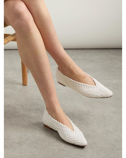 Bottega Veneta White Sofia Intrecciato Leather Point-Toe Flat