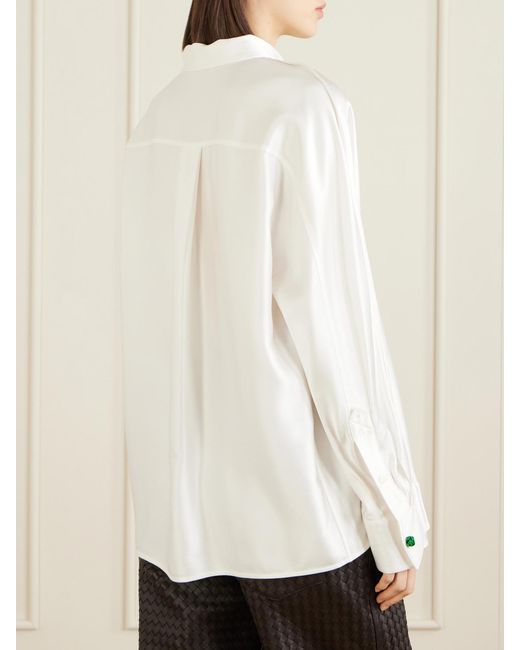 Bottega Veneta White Tie-Detailed Silk-Satin Shirt
