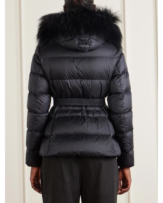 Moncler Black Boed Shearling-Trimmed Hooded Quilted Shell Down Jacket