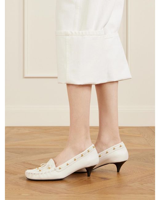 Khaite Natural Milly Embellished Whipstitched Textured-Leather Pumps