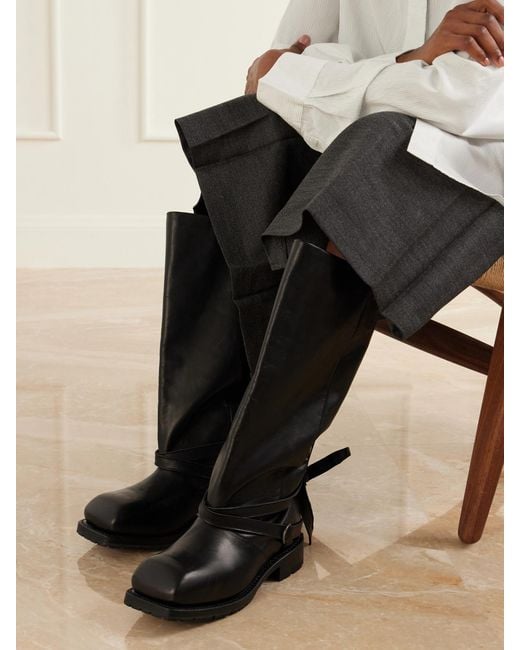 Our Legacy Black High Engine Tie-Embellished Leather Knee Boots