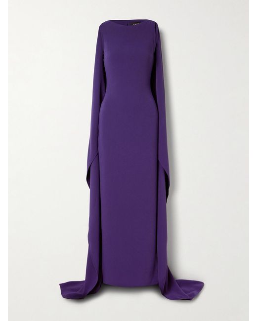 Solace London Purple Kaila Cape-Effect Crepe Gown