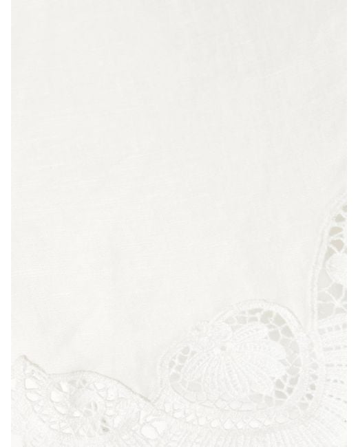 Posse White Darya One-Shoulder Lace-Trimmed Linen And Cotton-Blend Top