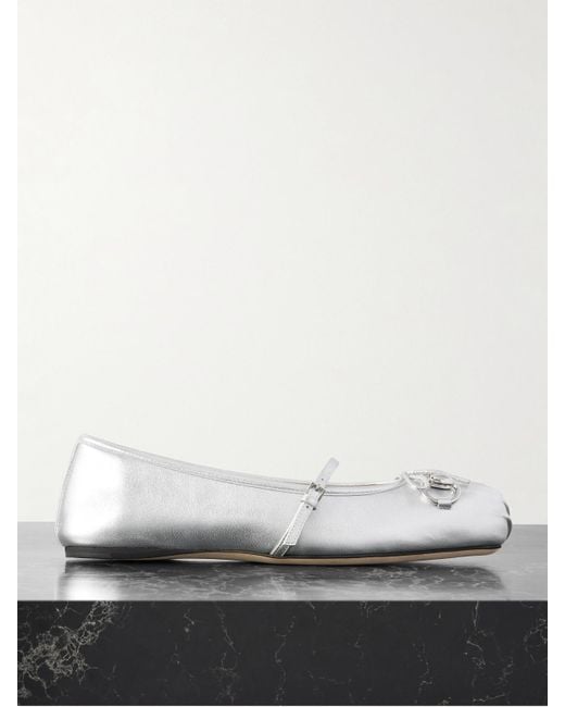 Gucci Horsebit Ballerina Metallic-Leather Flats