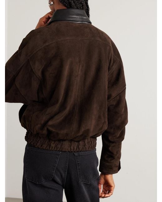 Nour Hammour Brown Dalma Leather-Trimmed Suede Bomber Jacket