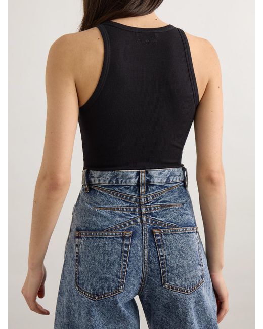 Alaïa Black Ribbed-Knit Bodysuit