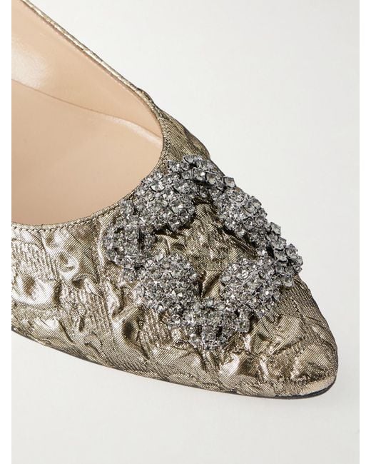 Manolo Blahnik Natural Emilia Wickstead Hangisi Crystal-Embellished Metallic Jacquard Ballet Flats