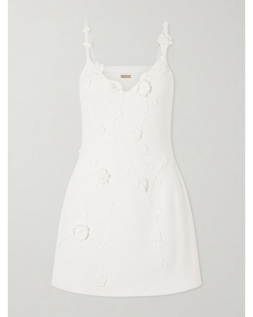 Cult Gaia White Flora Appliquéd Ribbed-Knit Mini Dress