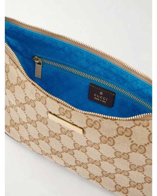 Gucci Natural Gg Supreme-Jacquard Leather-Trimmed Canvas Shoulder Bag
