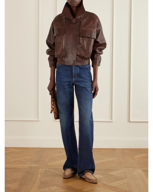 Saint Laurent Brown Le Loafer 05 Cassandre-Embellished Suede Mules