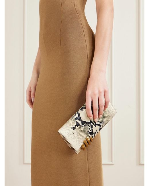 Khaite Natural Embellished Snake-Effect Leather Clutch