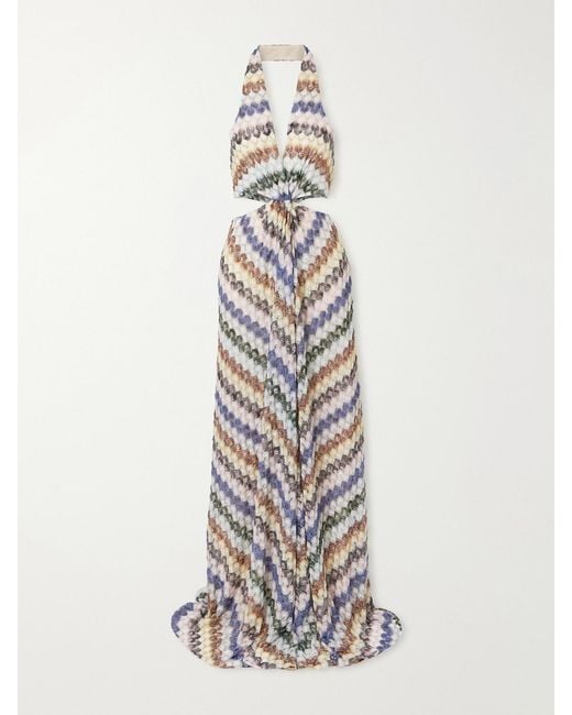 Missoni White Striped Metallic Crochet Maxi Dress
