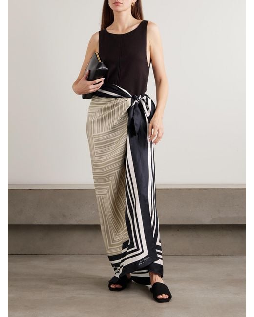 Joseph White Nixie Striped Silk Satin-Twill Pareo
