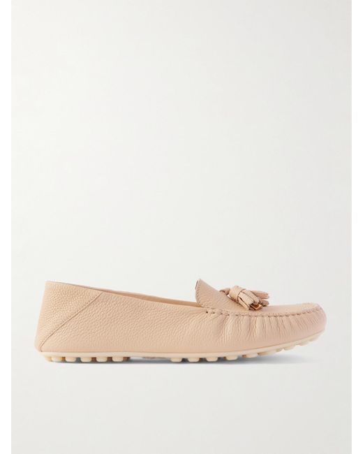 Loro Piana Natural Tasseled Textured-Leather Collapsible-Heel Loafers