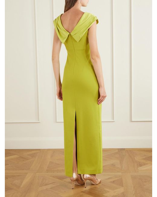 Solace London Green Adele Draped Satin-Trimmed Crepe Maxi Dress