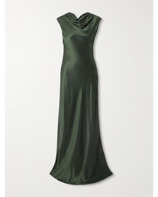 Twp Green Back To You Paneled Open-Back Draped Satin Gown