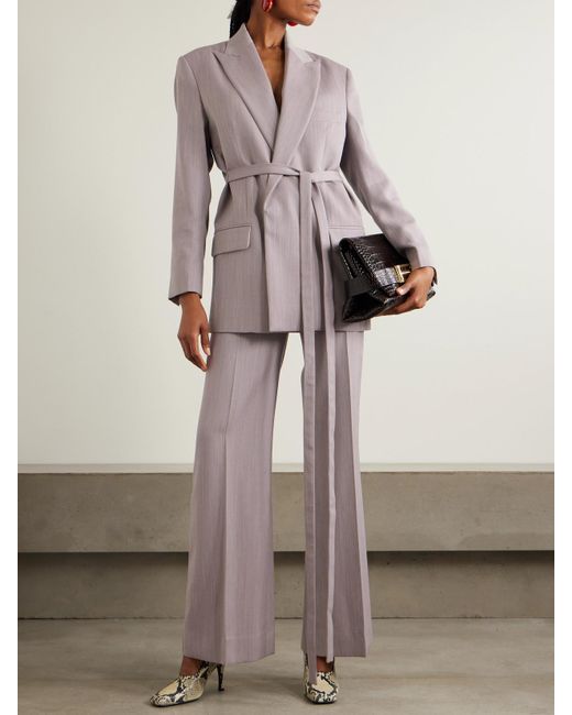 Victoria Beckham Gray Alina Hose Mit Weitem Bein Aus Strukturierter Wolle