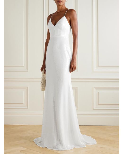 Alex Perry White Bikini Sequined Mesh Gown