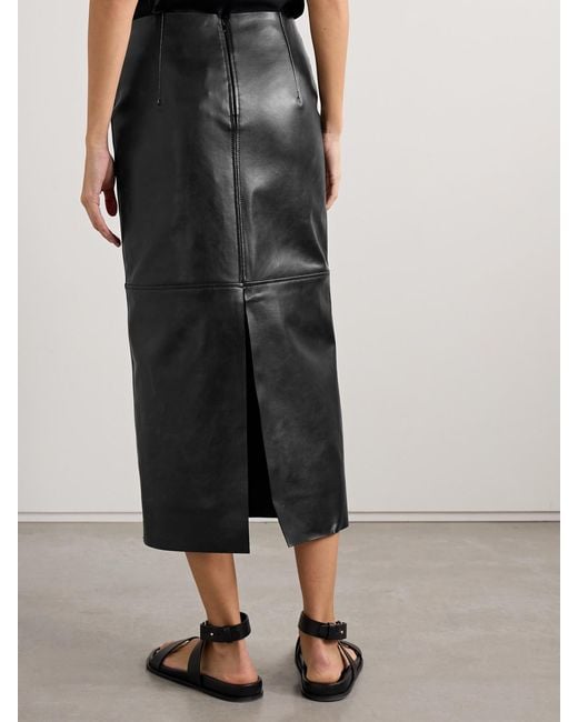 Another Tomorrow Black Paneled Faux Leather Midi Skirt