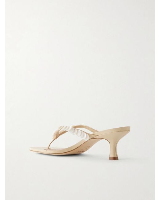 Staud Natural Freja 60 Paillette-Embellished Leather Thong Sandals