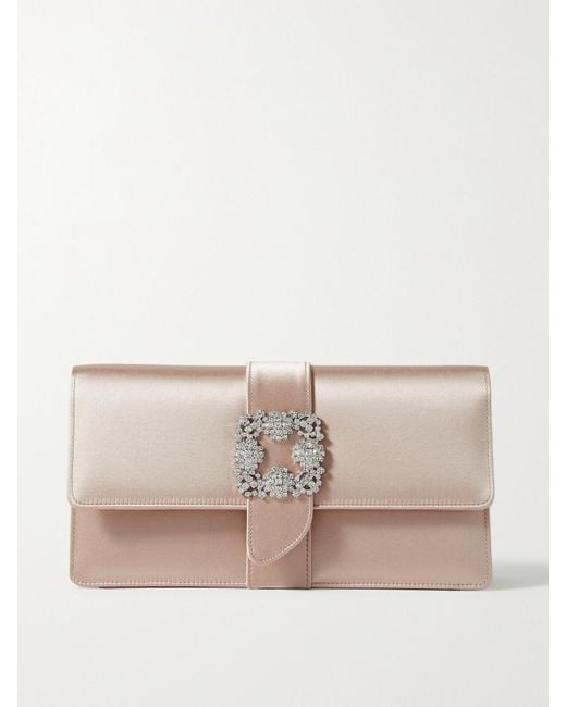 Manolo Blahnik Natural Capri Crystal-Embellished Satin Clutch