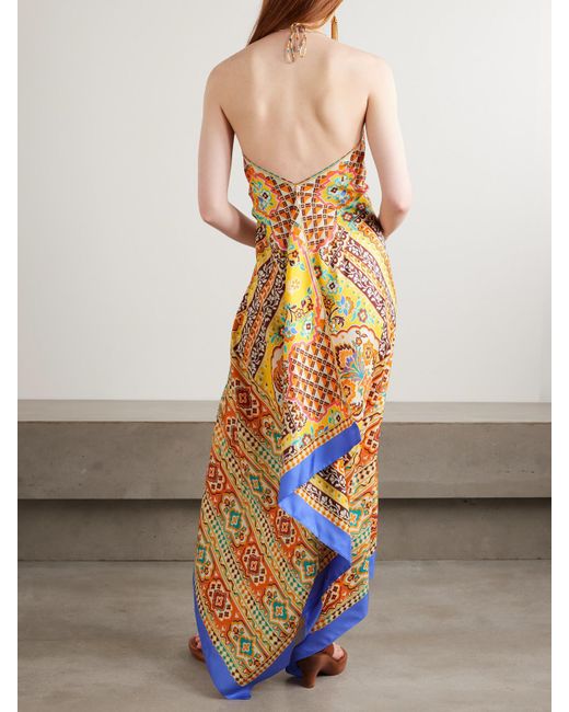 Etro White Asymmetrisches Neckholder-Kleid Aus Seiden-Twill Mit Blumenprint