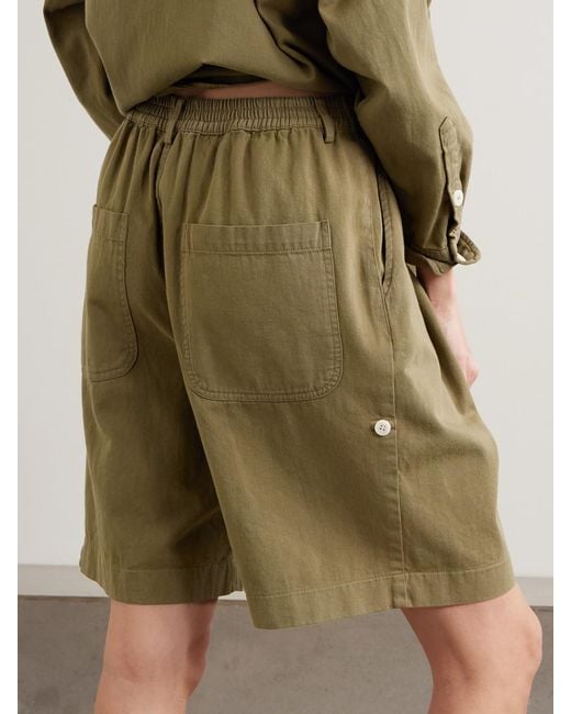 Jamie Haller Green Pleated Cotton-Twill Shorts