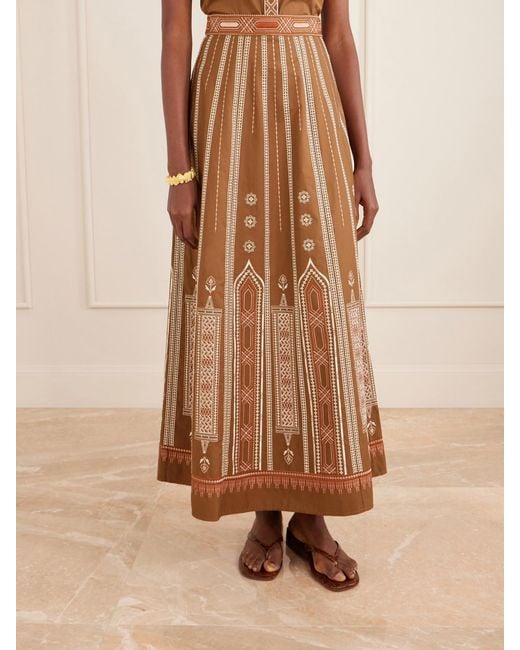 Emporio Sirenuse Brown Camille Embroidered Cotton-Blend Midi Skirt