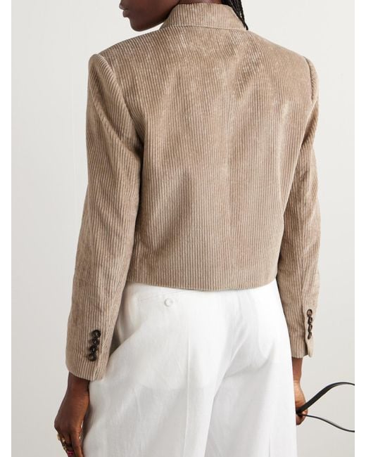 Brunello Cucinelli Natural Cropped Double-Breasted Cotton-Blend Corduroy Blazer