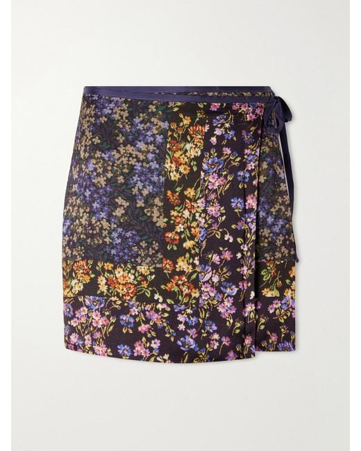 Dries Van Noten Gray Floral-Print Satin Mini Skirt