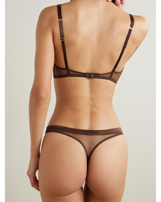 Kiki de Montparnasse Natural Illusion Silk-Blend Satin-Trimmed Tulle Thong