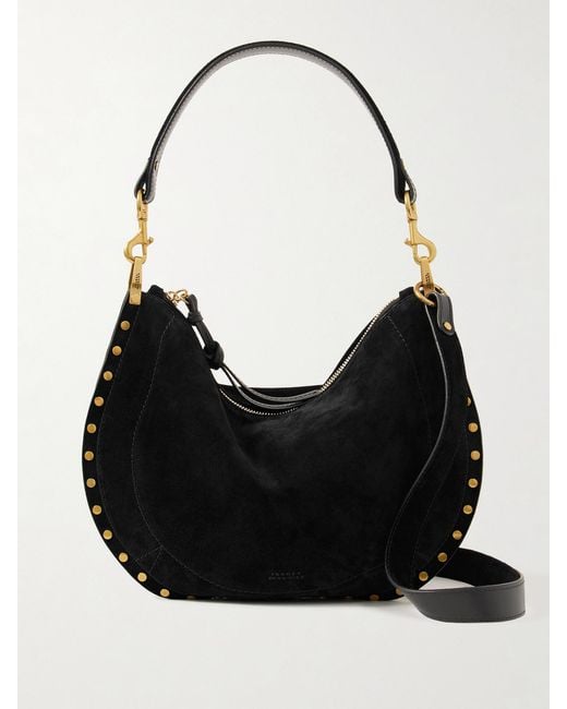 Isabel Marant Black Oskan Soft Leather-Trimmed Studded Suede Shoulder Bag