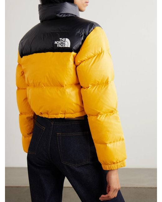 The North Face Orange Nuptse Two-Tone Cropped Quilted Shell Down Jacket