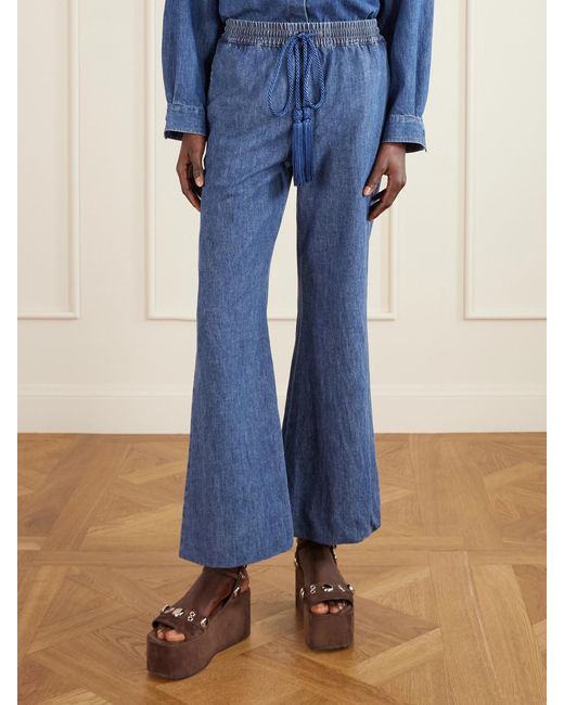 Valentino Garavani Blue Tasseled High-Rise Bootcut Jeans