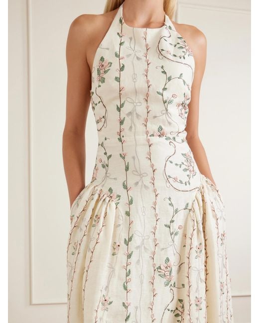 Agua Bendita White Balsa Navegante Embroidered Linen Maxi Dress